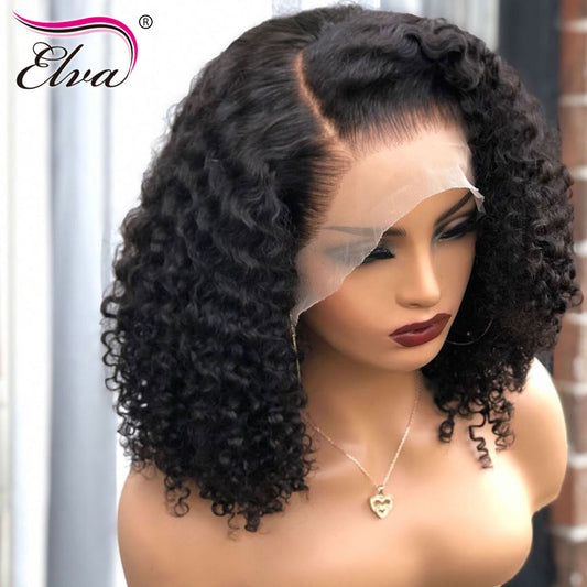 13x6 Lace Front Human Hair Wig Glueless Lace Closure Wig Elva Hair Short Lace Front Wig Curly Bob Wig Pre Plucked Hairline 8-18&#39;