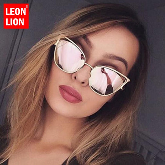 LeonLion 2021 Fashion Cat Eye Sunglasses Women Vintage Metal  Luxury Glasses for Women Mirror Retro Oculos De Sol Feminino
