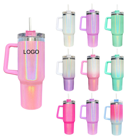 40 oz Tumbler With Handle Lid and Straw Insulated Rainbow Paint Stainless Steel Travel Mug Iced Coffee Cup for Hot Cold Water